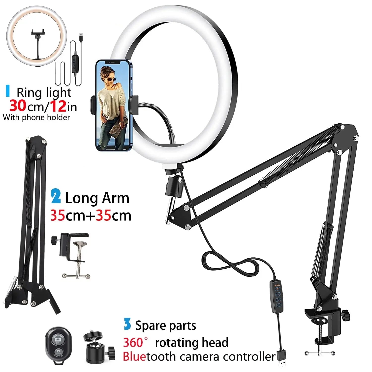 LED selfie ring lamp with folding arm tripod photography for e.g. YouTube streaming LED selfie ring lamp with folding arm tripod photography for e.g. YouTube streaming